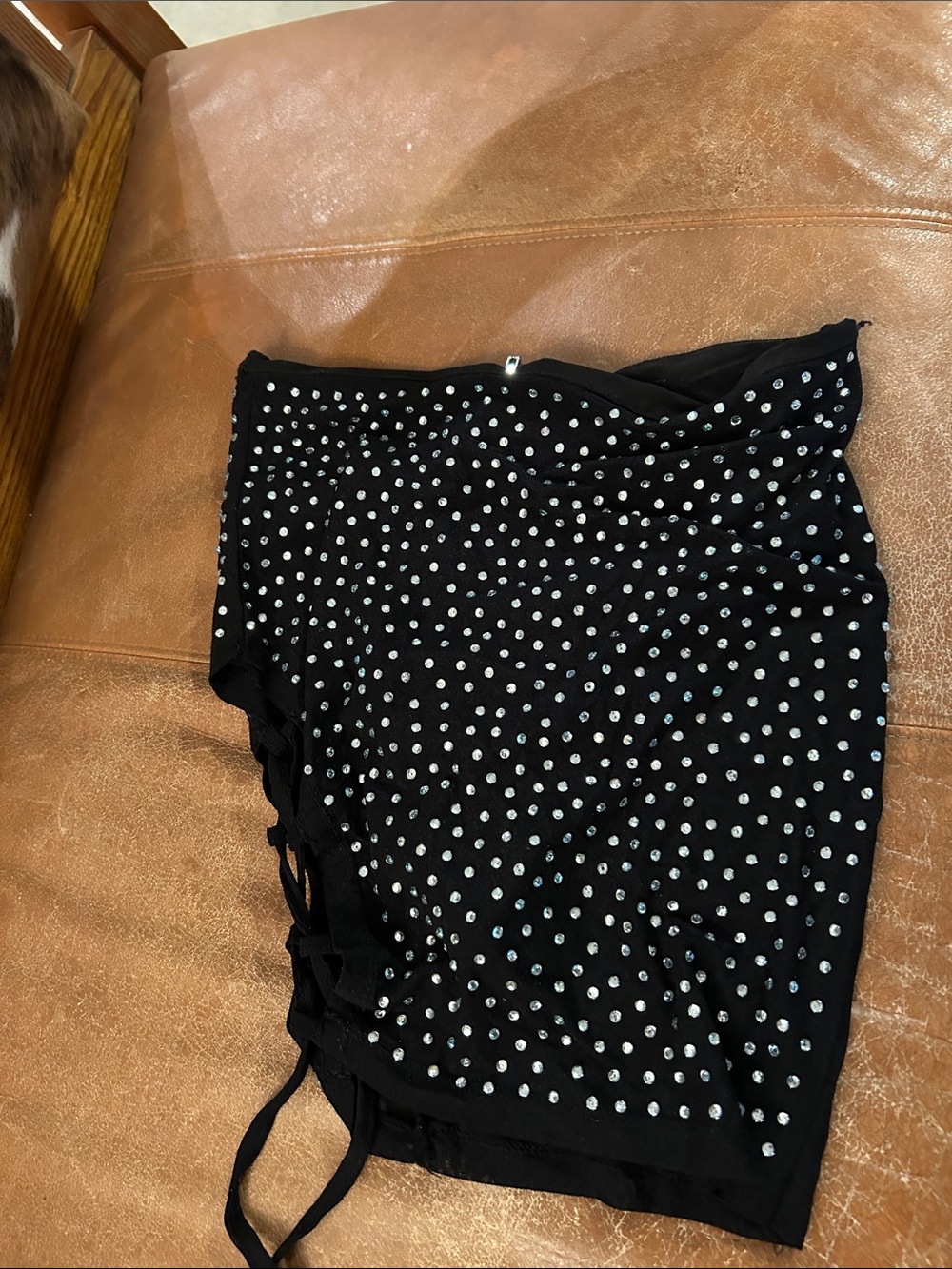 Banjul Black Rhinestone-Studded Lace-Up Mini top